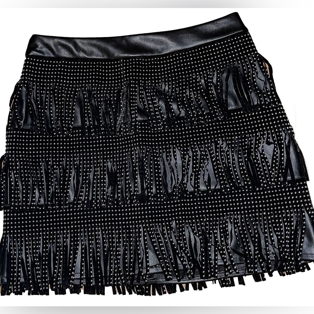 Fun Faux Leather Fringe Mini Skirt